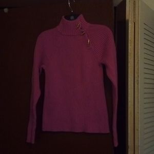 Ralph Lauren mock, ribbed turtleneck in pink, M
